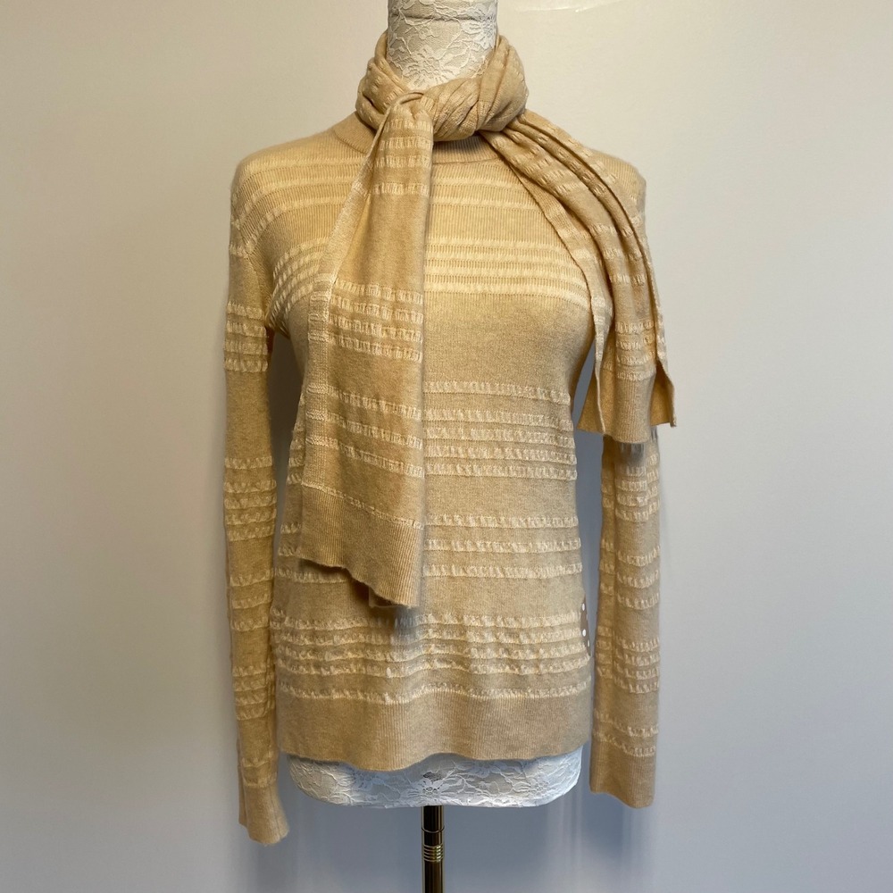 Jarbo‎ Striped Wool Cashmere Blend Sweater Scarf Set Neutral Tan Size 0